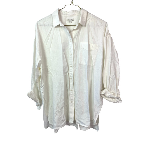 Madewell White Linen-Blend Oversized Shirt Size Large NWT NL869 - Picture 1 of 8